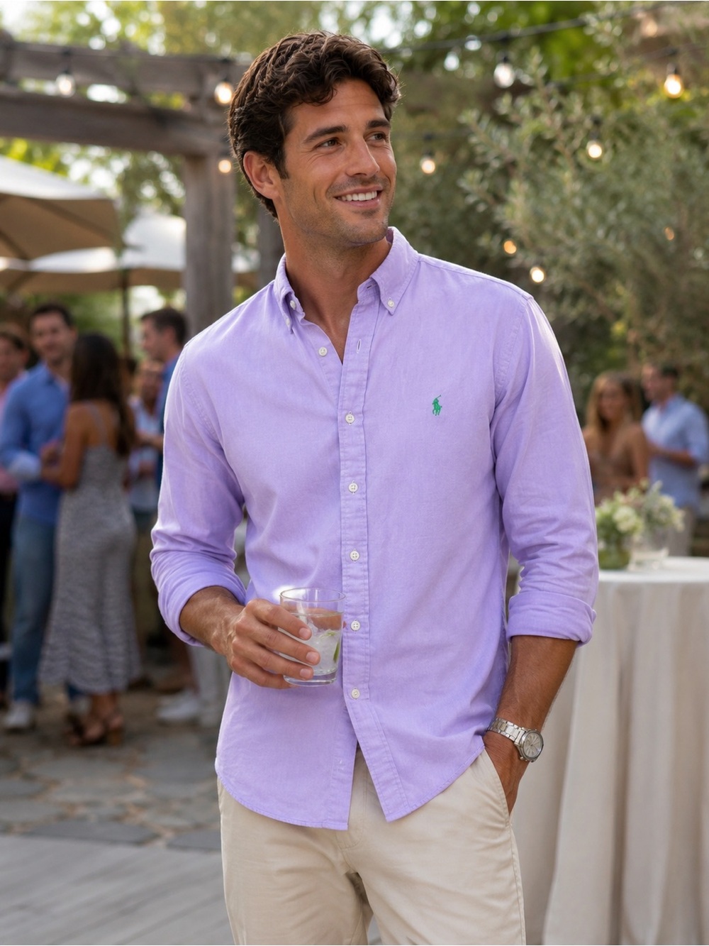 Ralph Lauren Men’s Lavender Button-Down Shirt with Green Pony
